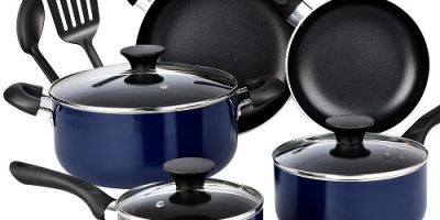 Cook N Home 10 Piece Non Stick Black Soft Handle Cookware Set, Blue